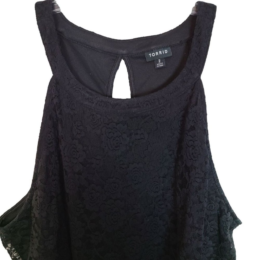 Torrid Womens 2X Black Floral Lace Sleeveless Lined High Neck Tank Top Keyhole - Picture 3 of 9